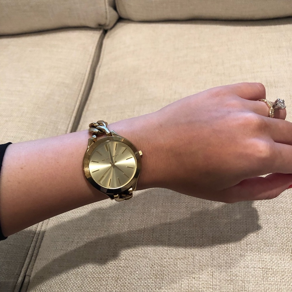 MK Slim Runway Gold-Tone Chain-Link Watch